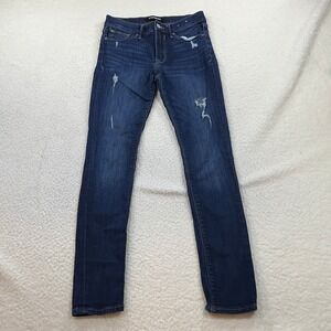 Express Jeans Womens 4R Dark Wash Legging Mid Rise Distressed Stretch Denim